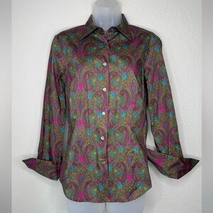 Robert Talbott Paisley Print Button-Up Shirt Cotton Blend Size 6 Fitted Vibrant